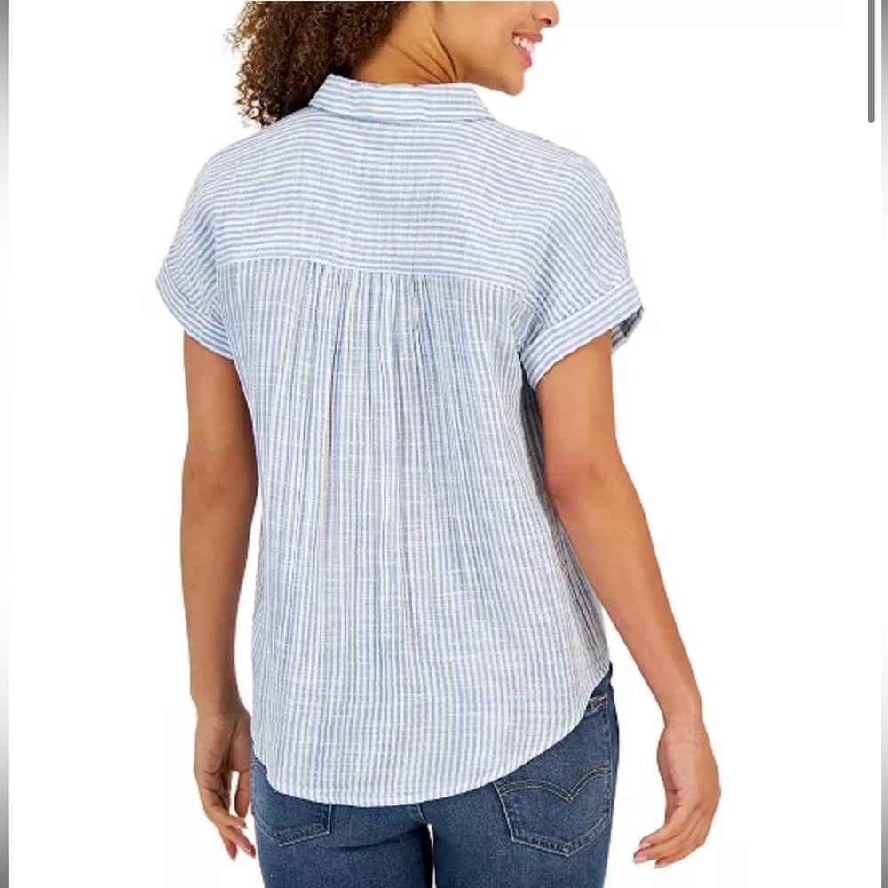 Style & Co. Light Blue Striped Button Down Shirt